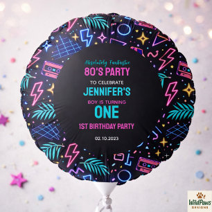 Modern Retro Neon 80’s 1st Birthday Party Balloon