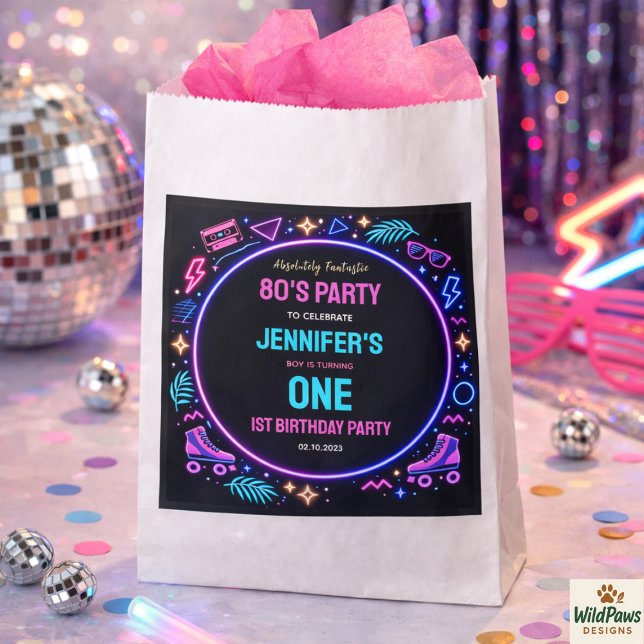 Modern Retro Neon 80’s 1st Birthday Party Favor Bag (Modern Retro Neon 80’s 1st Birthday Party favor bag )