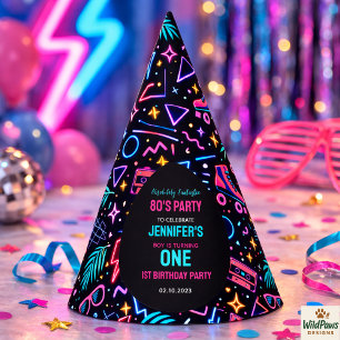 Modern Retro Neon 80’s 1st Birthday Party Hat