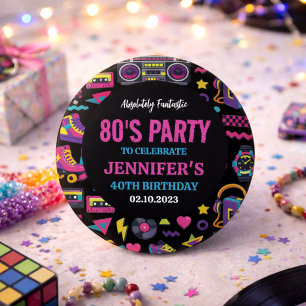 Modern Retro Neon 80’s Birthday Party for Adults Button