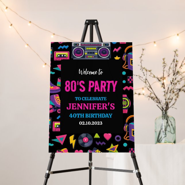 Modern Retro Neon 80’s Birthday Party for Adults Foam Board (In Situ (Stand))