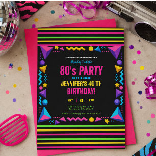Modern Retro Neon 80's Birthday Party Invitation