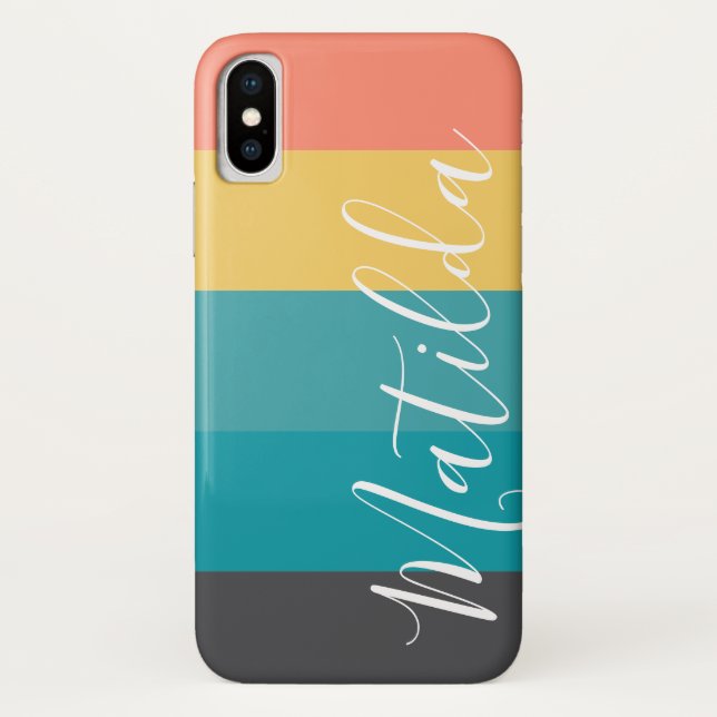 Modern Retro Ombre Stripe Personalized Name Case-Mate iPhone Case (Back)