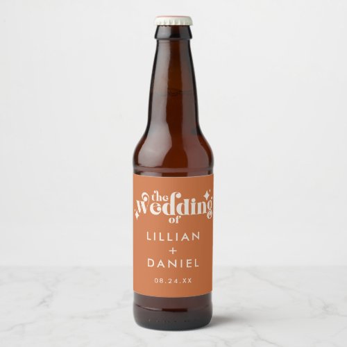 Modern Retro Orange and Cream Wedding Beer Bottle Label