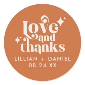 Modern Retro Orange and Cream Wedding Thank You Classic Round Sticker