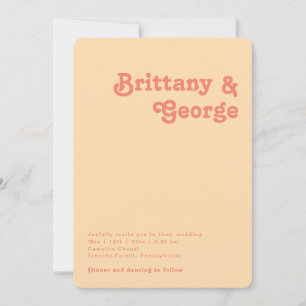 Modern Retro Orange Casual Rounded Edges Wedding Invitation