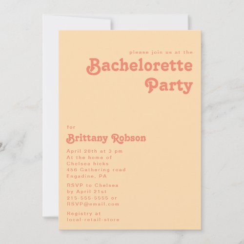 Modern Retro  Orange Cream Bachelorette Party Invitation