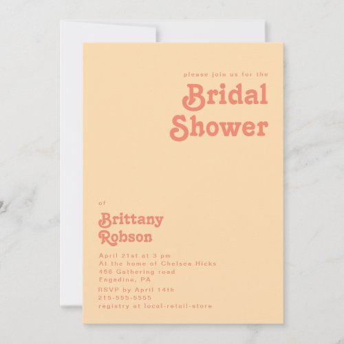Modern Retro  Orange Cream Bridal Shower Invitation