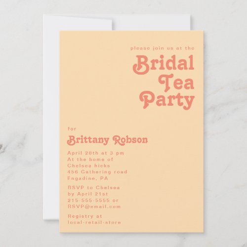 Modern Retro  Orange Cream Bridal Tea Party Invitation