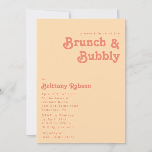 Modern Retro  Orange Cream Brunch and Bubbly Invitation