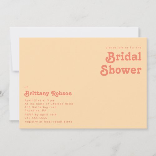 Modern Retro Orange Cream horizontal Bridal Shower Invitation