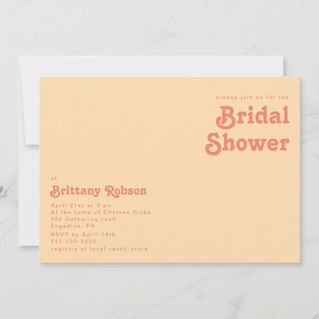 Modern Retro Orange Cream horizontal Bridal Shower Invitation (Front)