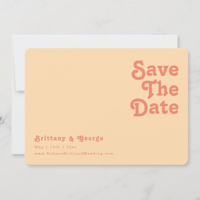 Modern Retro Orange Cream Horizontal Rounded Edges Save The Date (Front)
