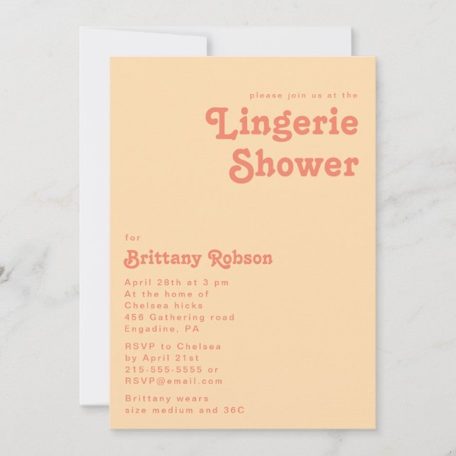 Modern Retro | Orange Cream Lingerie Shower Invitation (Front)