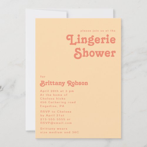 Modern Retro  Orange Cream Lingerie Shower Invitation