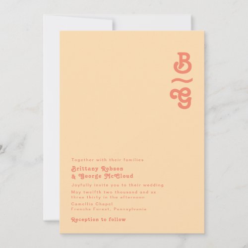 Modern Retro  Orange Cream Monogram Wedding Invitation