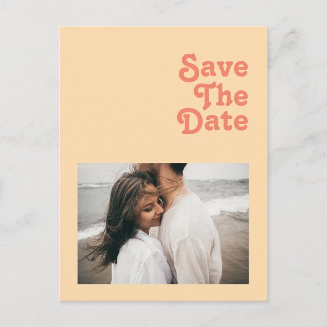 Modern Retro | Orange Cream Photo Save The Date In Invitation Postcard (Front)