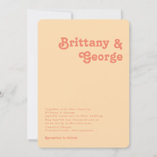 Modern Retro   Orange Cream Rounded Corner Wedding Invitation