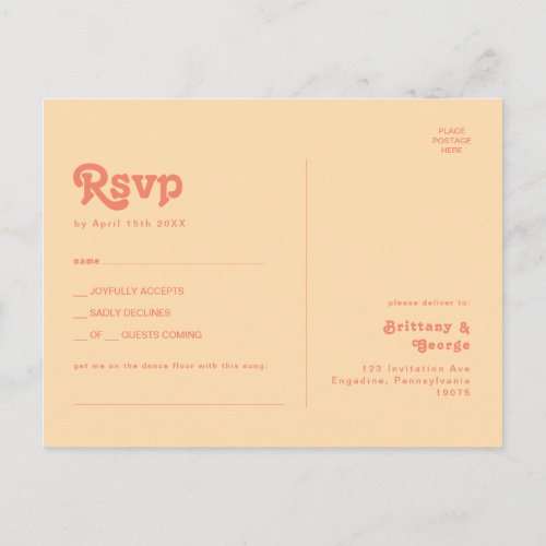 Modern Retro  Orange Cream Song Request RSVP Postcard