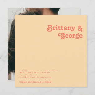 Modern Retro Orange Cream Square Photo Wedding Invitation