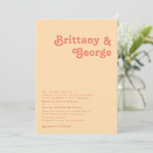 Modern Retro   Orange Cream Traditional Wedding Invitation