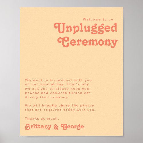 Modern Retro  Orange Cream Unplugged Ceremony Poster