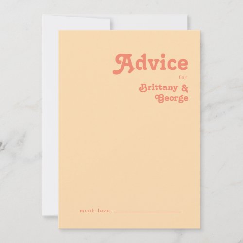 Modern Retro  Orange Cream Wedding Advice Card