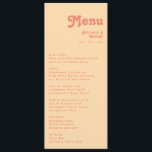 Modern Retro| Orange Cream Wedding Dinner Menu<br><div class="desc">This modern retro | orange cream wedding dinner menu is perfect for your simple vintage, colorful tropical boho summer wedding. Its unique bohemian mid-century font gives this design a classic minimalist groovy hippie vibe. If you're looking for a design that features bright, bold colors for your creative 70's beach wedding,...</div>