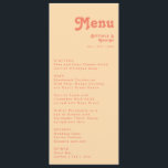 Modern Retro| Orange Cream Wedding Dinner Menu<br><div class="desc">This modern retro | orange cream wedding dinner menu is perfect for your simple vintage, colorful tropical boho summer wedding. Its unique bohemian mid-century font gives this design a classic minimalist groovy hippie vibe. If you're looking for a design that features bright, bold colors for your creative 70's beach wedding,...</div>