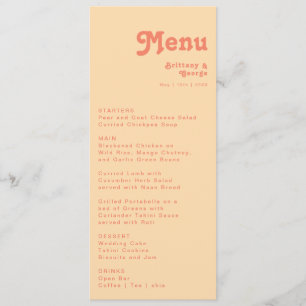 Modern Retro  Orange Cream Wedding Dinner Menu