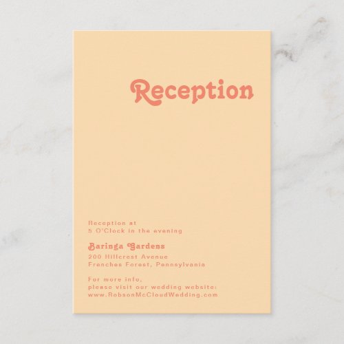 Modern Retro  Orange Cream Wedding Reception Enclosure Card
