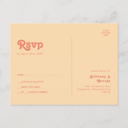 Modern Retro  Orange Cream Wedding RSVP Postcard