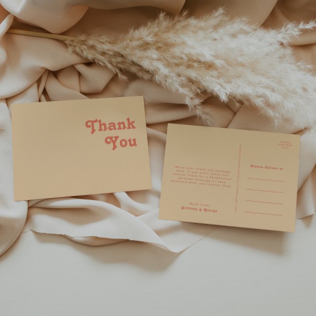 Modern Retro | Orange Cream Wedding Thank You Postcard (Creator Uploaded)