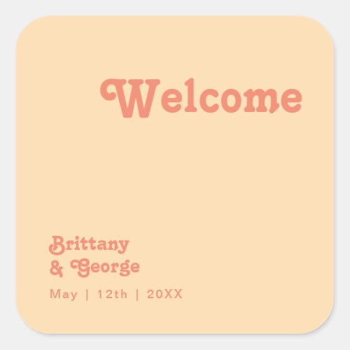 Modern Retro  Orange Cream Wedding Welcome Square Sticker