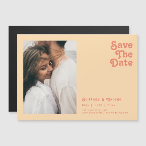 Modern Retro  Orange Horizontal Save The Date Mag Magnetic Invitation