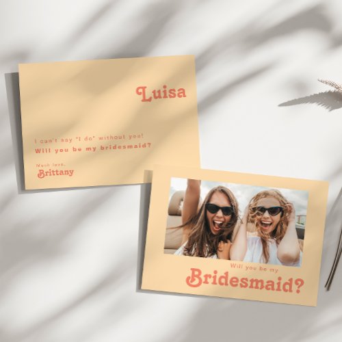 Modern Retro Orange Photo Bridesmaid Proposal Card