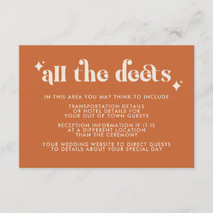 Modern Retro Orange Wedding Details Enclosure Card