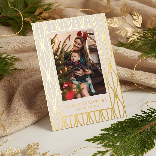 Modern Retro Ornament Pattern Photo Christmas Foil Holiday Card (Modern Retro Ornament Pattern Photo Christmas Foil Holiday Card)