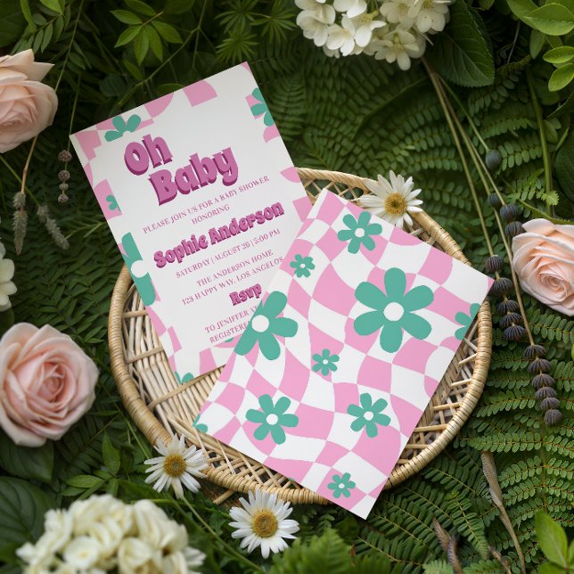 Modern Retro Pastel Oh Baby Shower Invitation (Creator Uploaded)
