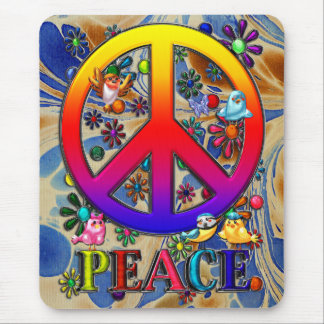 Modern Retro Peace Sign Text Birds & Flowers II Mouse Pad