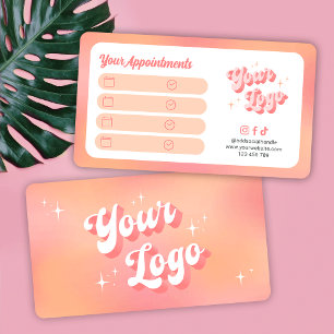 Modern Retro Peach Makeup Artist Beauty Salon Logo Appointment Card