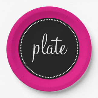 Modern Retro Personalized Custom Hot Pink Paper Plates