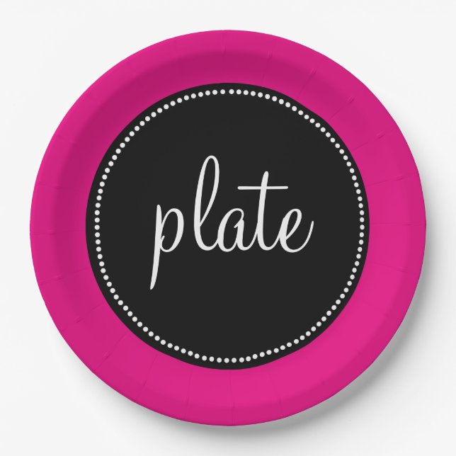 Modern Retro Personalized Custom Hot Pink Paper Plates (Front)