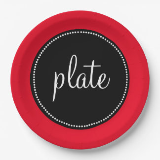 Modern Retro Personalized Custom Red and Black Paper Plates