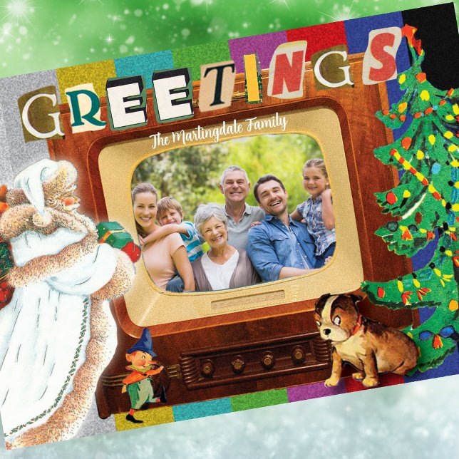 Modern Retro Photo Christmas Holiday Card (Holiday Greeting Card - Retro Modern Photo )