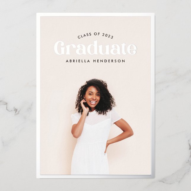 Modern Retro Photo Graduation Foil Invitation (Front)