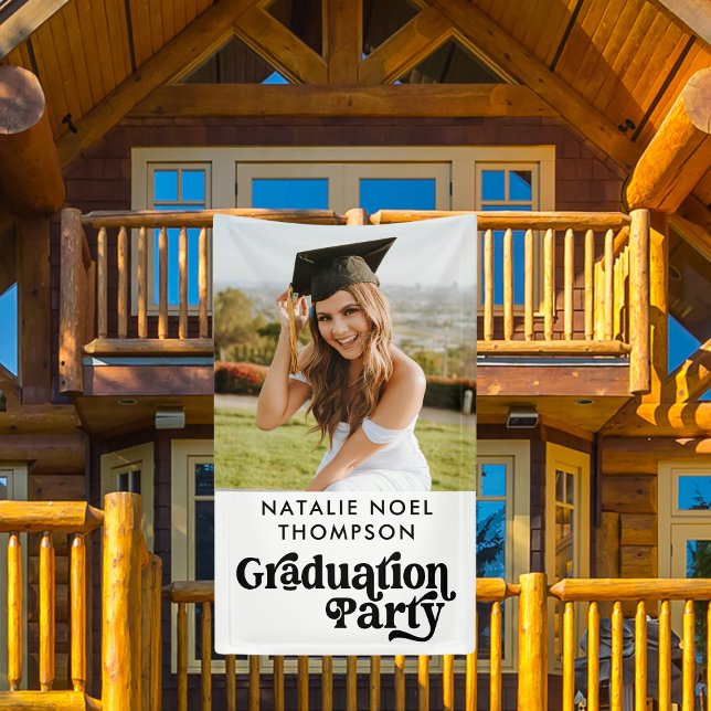 Modern Retro Photo Modern Groovy Graduation Party Banner (Creator Uploaded)