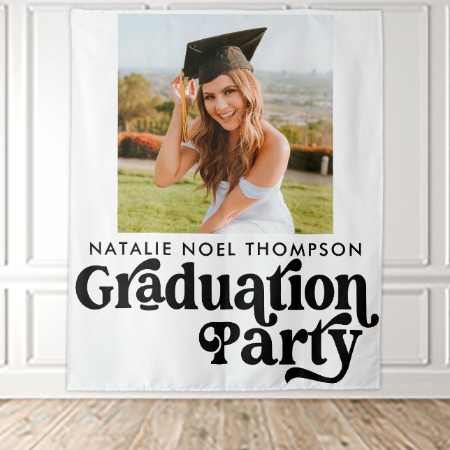 Modern Retro Photo Modern Groovy Graduation Party Tapestry (Creator Uploaded)