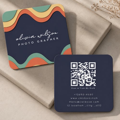 Modern Retro Photographer QR Code Business Card