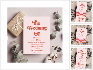 Modern Retro Pink And Orange Typography Wedding